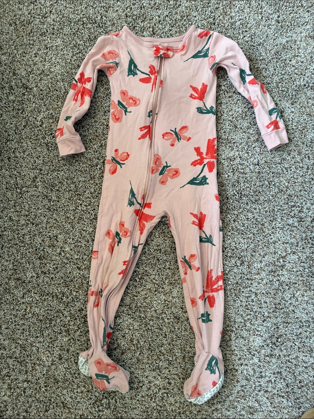 Carter's Pink Floral Zip-Up Footed One-Piece